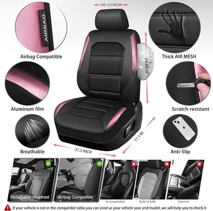CAR PASS Memory 3D Foam Car Seat Covers Full Set, Breathable Mesh Thick Seat Covers for Car, Pink Metal Film Leather Seat Covers, Universal Automotive Comfort for SUVs Trucks, Black Pink - Image 5