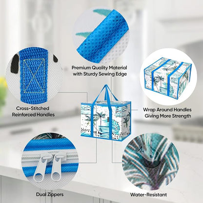 BALEINE 1Pk Insulated Reusable Grocery Bags, Collapsible Cooler Bag for Groceries, Heavy Duty Large Insulated Bag (16''x9''x13'', Island Breeze) - Image 3