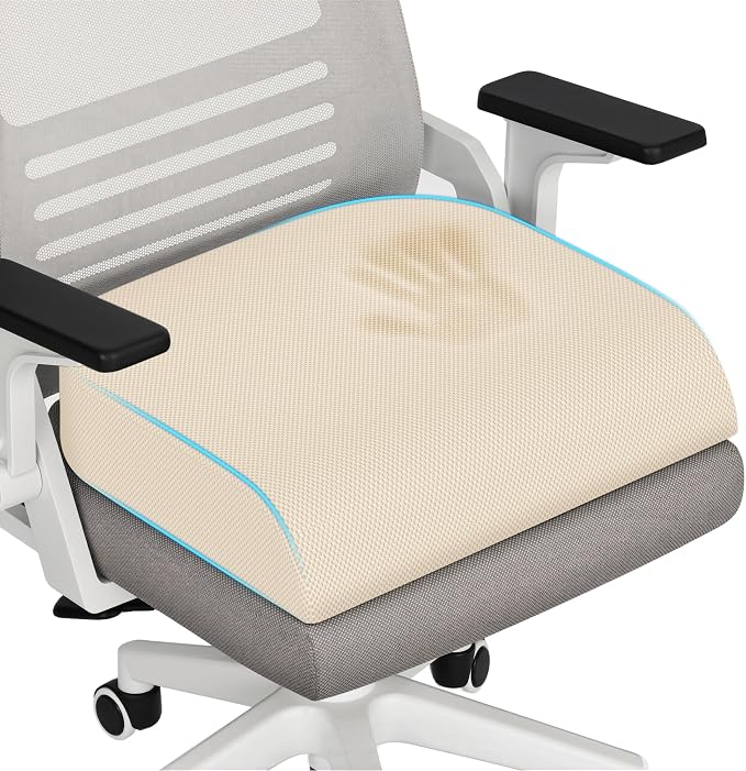 TranquilRelax Memory Foam Seat Cushion for Office Chair, 3-Inch, Khaki | Medium-firm Support for Long Sitting, Washable Mesh Cover, Non-slip Base, Perfect for Car Seats & Short Drivers by Unknown