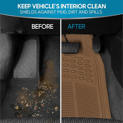 BDK ProLiner Floor Mats for Cars Trucks SUV, 2-Piece All-Weather Car Mats with Universal Fit Design, Durable Car Floor Mats with Capture Ridges, Waterproof Rubber Floor Mats for Cars (Beige) - Image 4