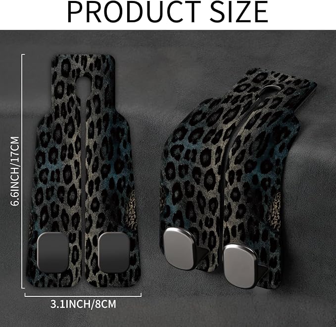 Car Seat Back Storage Headrest Hook, Premium Leather Double Metal Hook, Hanger Storage Organizer for Purse Cloth Bag, Car Interior Accessories Luxury Cool Leopard - Image 5