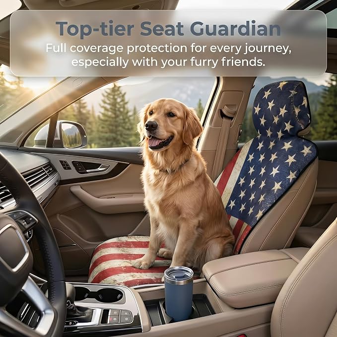Waterproof Stain Resistant Towel Car Seat Covers | Universal Non-Slip for Gym Workout, Swimming, Beach and Workout Outdoor , Machine Washable(American Flag, 1 Pack) - Image 2