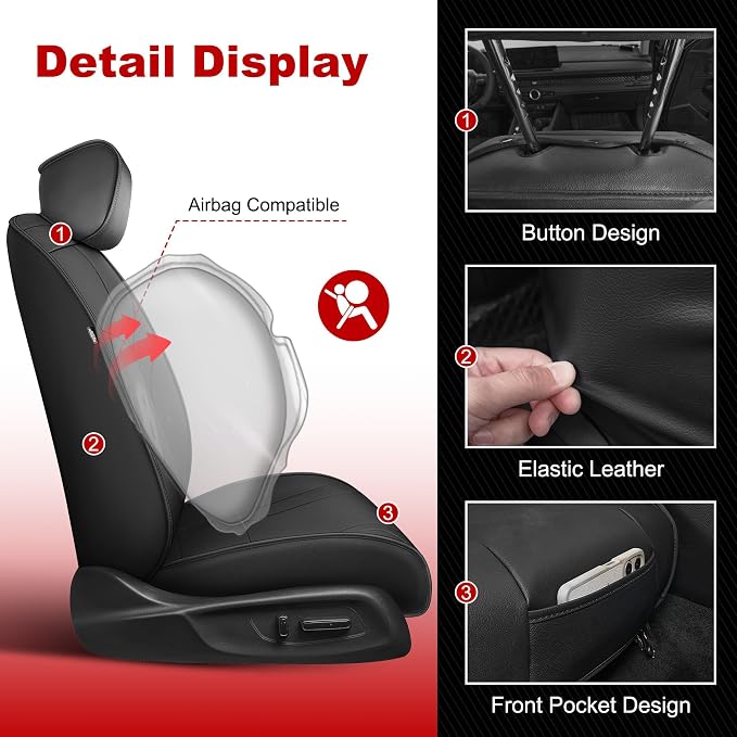 TTX LIGHTING Custom Fit Faux Leather Seat Covers for Honda Accord 2023-2025 | Original Factory Pattern Waterproof Full Set, Airbag Compatible Car Seat Protectors Complete Interior Upgrade Set - Image 5