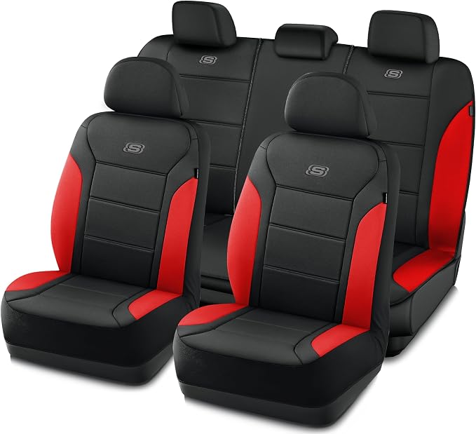 Skechers Memory Foam Car Seat Covers, Lycra Fabric Seat Covers &Thick Memory Foam, Car Seat Cover Full Sets, Airbag Compatible, Automotive Comfort Protection for Most Cars,Trucks, SUVs, Red by Unknown
