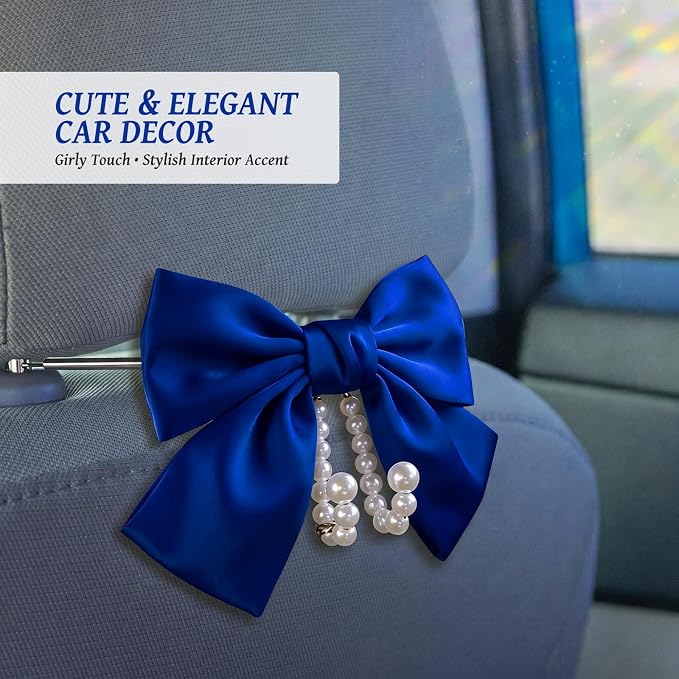 2 PCS Bow Pearl Car Seat Headrest Hook – Cute Purse Hook for Car, Girly Interior Decoration Accessories Hook Hanger, Seatback Holder for Purses & Bags, Elegant Car Organizer (Deep Blue) - Image 6