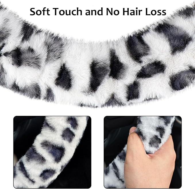 Accmor Fuzzy Car Steering Wheel Cover, Universal Fit Fur Auto Wheel Cover & Handbrake Cover & Gear Shift Cover Set, Leopard Winter Warm Fluffy Vehicle Wheel Protector Car Accessories for Men Women - Image 6
