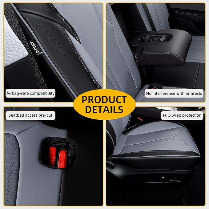 Custom Seat Covers for 2025 2026 Tesla Model Y Juniper 5-Seater, Black+Grey | Waterproof Breathable Nappa Leather, OEM Factory Style Full Set, Full Coverage Design with Armrest Covers, Airbag Compatible - Image 7