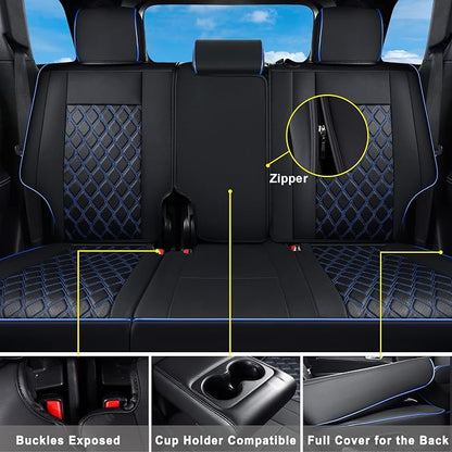 Huidasource Upgrade Grand Cherokee Seat Covers, Full Coverage Waterproof Leather Car Seat Covers, Custom Seat Cushion Protector Fit for Grand Cherokee 2011-2021 (Full Set/Black&Blue) - Image 3