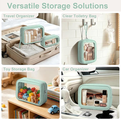 5PCS Clear Makeup Bags with Handles, TSA Approved Toiletry Bags, Diaper Bag Organizer Pouch, TPU Car Storage Organizer with Zippers, Waterproof Travel Organizer Bag for Women - Image 7