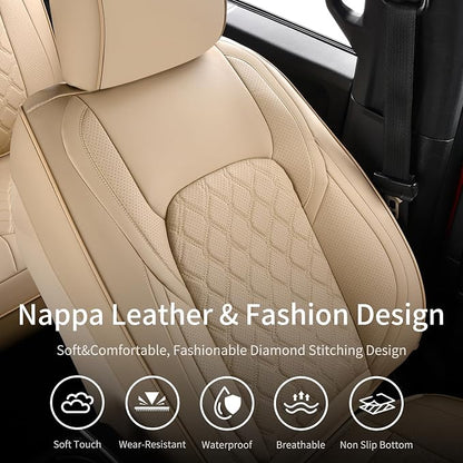 Huidasource Tacoma Front & Rear Full Set Seat Covers Fit for Toyota Tacoma 2016-2023 Double & Crew Cab SR SR5 Limited TRD Sport/Pro/Off Road, Automotive Car Seat Cushion Cover (Full Set/Beige) - Image 5