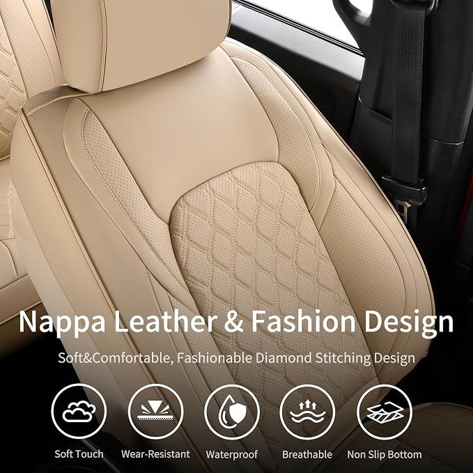 Huidasource Tacoma Front Leather Seat Covers, Car Seat Cushion Cover Fit for 3rd Gen Toyota Tacoma 2016-2023 SR SR5 Limited TRD Sport/Pro/Off Road All Cab Front Row (Front Pair/Beige) - Image 8