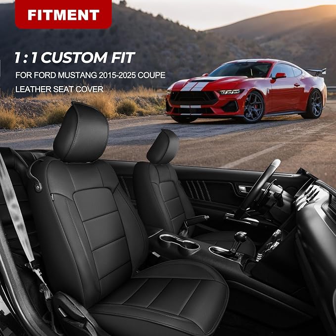 TTX LIGHTING Custom Fit Seat Covers for Ford Mustang 2015-2025, | Original Seat Pattern Faux Leather Waterproof Full Set for 5 Seats Airbag Compatible Protection - Image 2