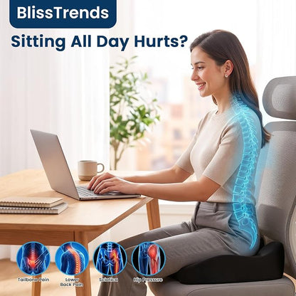 BlissTrends Memory Foam Seat Cushion for Office Chair & Car Seat, Black | Ergonomic Tailbone & Sciatica Support with Removable Velvet Cover for Pressure Relief and Long Sitting Comfort, 3.3" Thick - Image 5
