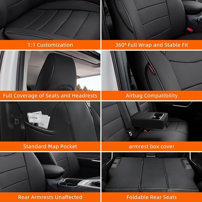 Ranaya Custom Fit Lexus Seat Covers for Lexus GX460 2012–2023 | for Base,Premium,Luxury,6-Passenger Full Set,(2nd Row Captain Chairs),Waterproof Leatherette, Pet & Kid Friendly,Black&Grey - Image 9