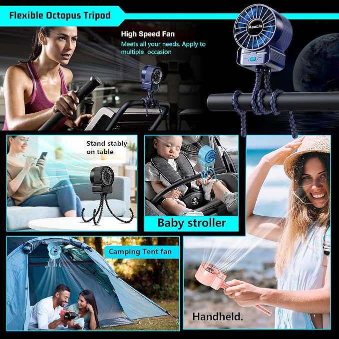 multifunctional USB rechargeable portable stroller small fan 4 speed 6600rpm high speed mini small handheld cooling fan extended flexible tripod for desktop wrap crib bike treadmill car kids gift - Image 6