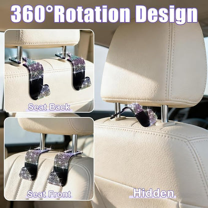 BFXM 6 Pack Car Seat Headrest Hooks,Car Accessories Bling Colorful | Back Seat Purse Hanger Holder Hook, Universal Storage Organizer for Handbag Grocery Bags Coats - Image 3