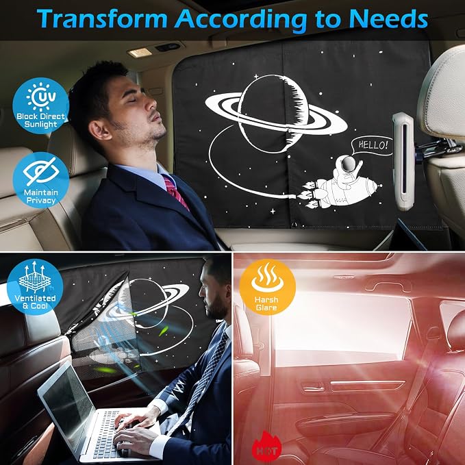 Car Window Shades, 2 Packs Magnetic car Sun Shade for Baby, Double Layers Magnetic Planet Pattern Design for Full Covers/Half Shade Options, Window Curtains for Heat/UV Protection Sun Block Covers - Image 3