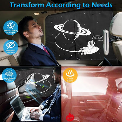 Car Window Shades, 2 Packs Magnetic car Sun Shade for Baby, Double Layers Magnetic Planet Pattern Design for Full Covers/Half Shade Options, Window Curtains for Heat/UV Protection Sun Block Covers - Image 3