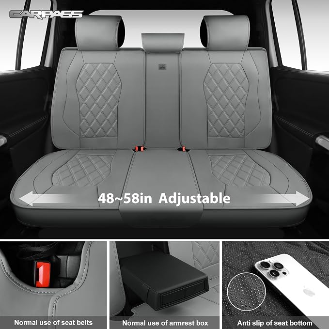 CAR PASS Luxury Nappa Leather Seat Covers Full Set, 3D Rhombus Waterproof Faux Leather Seat Covers, Universal Automotive Seat Cushion Fit for Most Sedan SUV Truck Van, Airbag Compatible Gray - Image 5