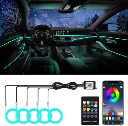 Car Led Strip Lights, 5 in 1 Interior Car Light, Ambient Led Lighting Kit with RGB 16 Million Colors&236 inches Fiber Optic, Neon Light Accessories for Car, Bluetooth APP and Remote Control by WEBUPAR
