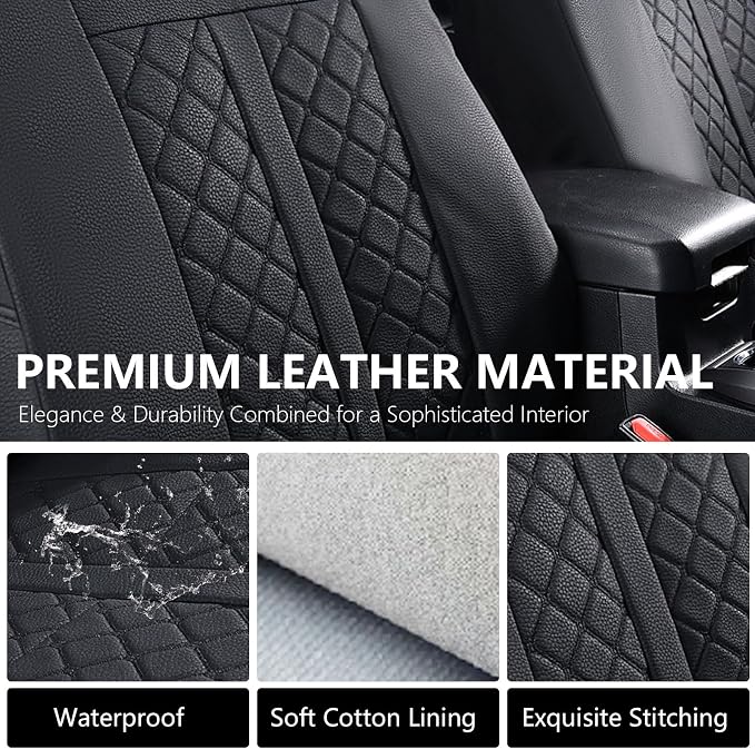 Truckiipa Tacoma Truck Seat Covers Full Set Leather Waterproof Seat Covers Fit for 2005-2015 Toyota Tacoma Double Crew Cab, Full Set, Black - Image 5