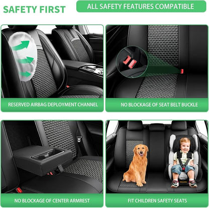Fit Rogue Car Seat Covers for Nissan Rogue 2014-2024 2025 2026 -Upgraded Premium Breathable Cooling Ice Silk Leather Seat Covers,All-Weather Breathable Seat Cushion Protector,Full Set,Black - Image 5