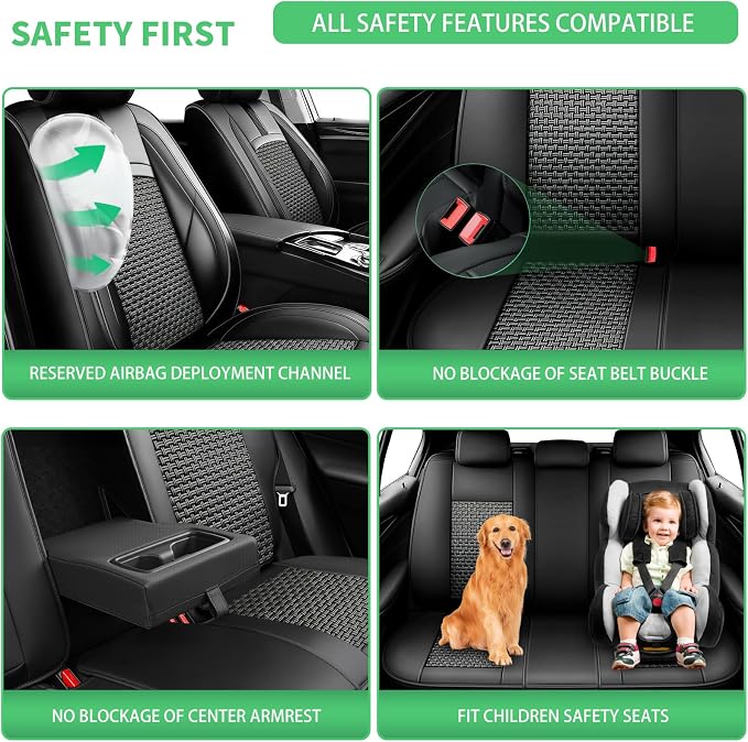 Fit Ariya Car Seat Covers for Nissan Ariya 2023 2024 2025 2026-Upgraded Premium Breathable Cooling Ice Silk Leather Seat Covers,All-Weather Breathable Seat Cushion Protector,Full Set,Black - Image 5
