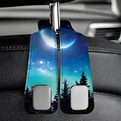 Car Seat Back Storage Headrest Hook, Premium Leather Double Metal Hook, Hanger Storage Organizer for Purse Cloth Bag, Car Interior Accessories Moon Forest - Image 6