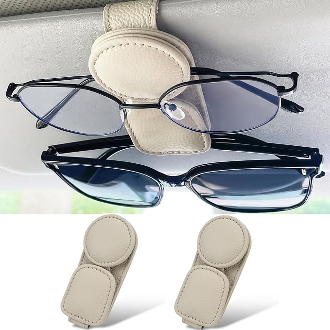 KIWEN 2 Pack Sunglasses Holder for Car Visor, Magnetic Leather Sunglass Eyeglass Hanger Clip for Car Sun Visor Accessories (2, Red) - Image 8