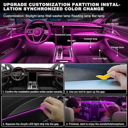 Acrylic Interior Car LED Strip Light with Wireless APP, 10 in 1 with 175 inches 593 LEDs Neon LED Strip Light, RGB Colors Dynamic Music Sync Car Ambient Lighting Kits - Image 5