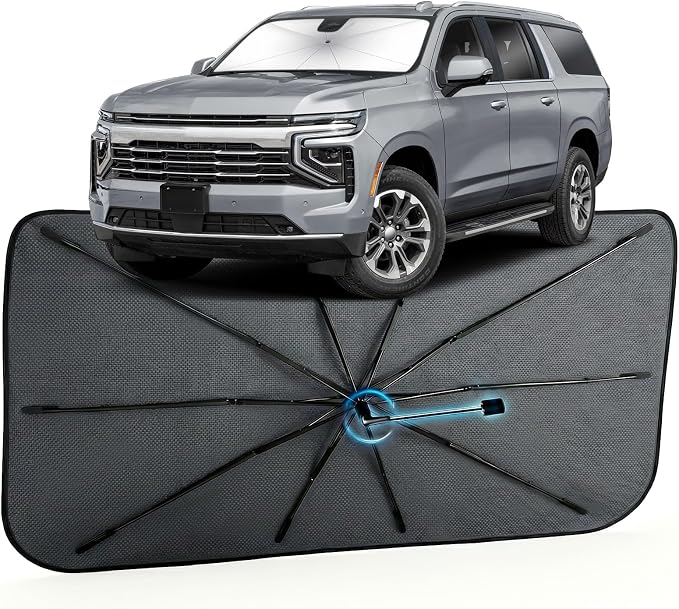 Car Windshield Sun Shade Umbrella for Chevrolet Suburban 2021-2026, 1:1 Fit | [Reflective Coated Fabric] Car Shades Sun Visor Keep Car Cool and Protects Interior, Sunshade Umbrella for Front Window by MakeLifeBetter