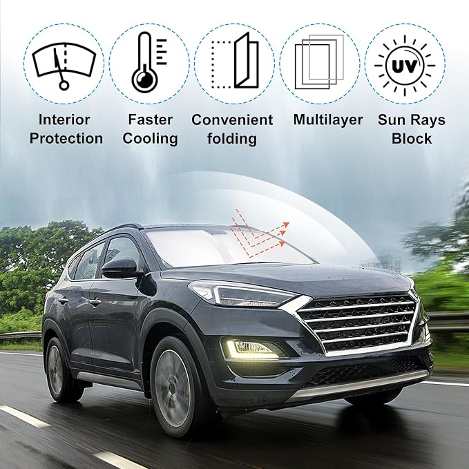 Windshield Sun Shade for 2016-2021 Hyundai Tucson Accessories | Full covered for windshield, Foldable & Durable, Block UV Rays, Reduce Heat, Easy to install, Keep Car Cooler - Image 2