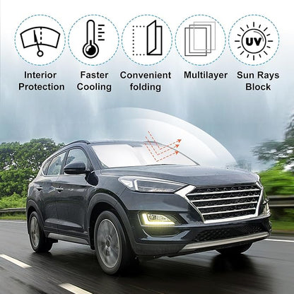 Windshield Sun Shade for 2016-2021 Hyundai Tucson Accessories | Full covered for windshield, Foldable & Durable, Block UV Rays, Reduce Heat, Easy to install, Keep Car Cooler - Image 2