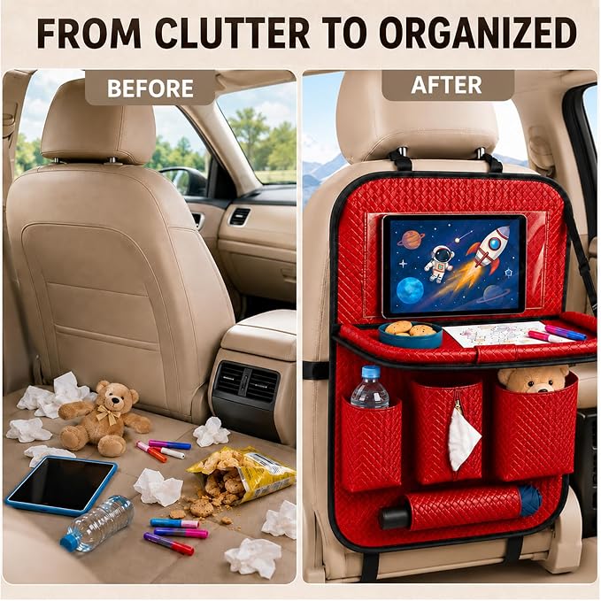 Backseat Car Organizer 1 Pack, Car Back Seat Organizers with Tray,Multifunctional Car Seat Back Organizer with Foldable Tablet Holder (Red, 1 PC) - Image 4