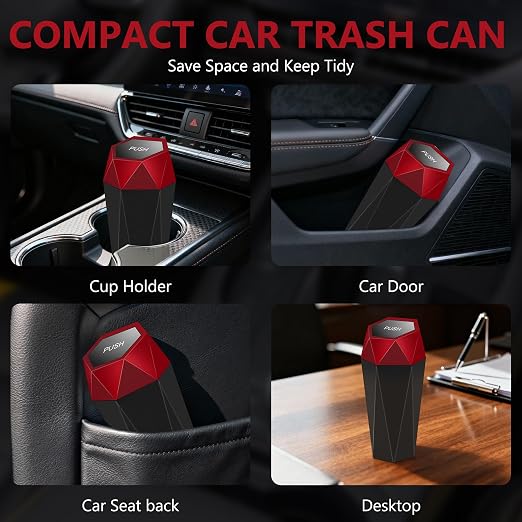 Car Trash Can with Lid, Leakproof, 30 Trash Bags, Red, 2 Pack | Small Garbage Can for Car, Car Accessories for Interior, Multipurpose Organizers and Storage Solutions for Home, Office - Image 3