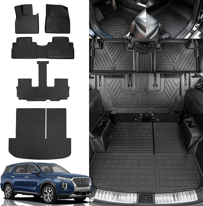 Rongtaod Floor Mats Set for 2020-2025 Hyundai Palisade | Trunk Mat with Backrest Mat Cargo Mat Cargo Liner TPE All Weather Back Seat Cover Protector 2024 Palisade Accessories by Rongtaod