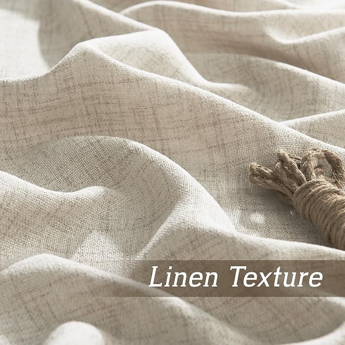 RYB HOME Natural Beige Linen Sheer Curtains 120 inches Long for Living Room | Weave Textured, Rod Pocket, Light Filtering, for Dining Room, W52 x L120, 2 Panels Set - Image 4