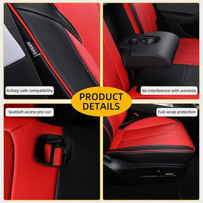 Custom Seat Covers for 2025 2026 Tesla Model Y Juniper 5-Seater - Red | Waterproof Breathable Nappa Leather, OEM Factory Style Full Set, Full Coverage Design with Armrest Covers, Airbag Compatible - Image 7