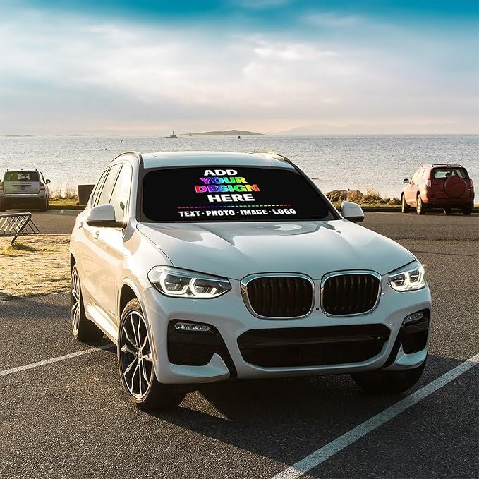 Custom Car Windshield Sun Shade Umbrella Personalized Car Shade Umbrella with Photo Text Design Foldable Sunshade - Image 5