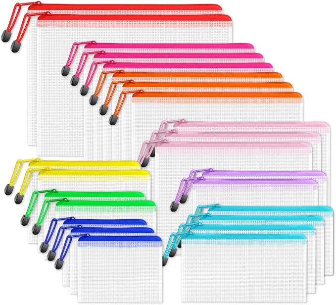 SUNEE Multisize Mesh Zipper Pouches (9 Colors, 24 Packs), Zip Bag for School Office Supplies, Puzzles & Games Organizing Storage by SUNEE