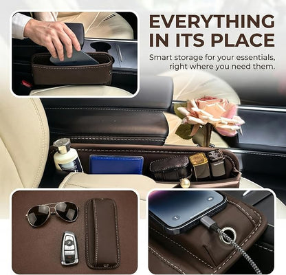 Car Seat Gap Organizer | PU Leather Seat-Side Storage Pocket with Cable Port | Fits Most Cars, SUVs and Trucks | Black - Image 4