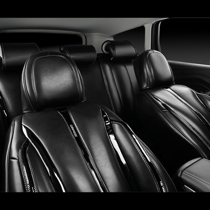 CAR PASS Ultra+ Nappa Patent Leather Car Seat Covers Full Set Universal Cushioned,Soft Breathable Waterproof Anti-Slip Driver Seats Backrest for SUV Pick-up Truck Sedan,5 Seats Aether Lustre All Black - Image 9