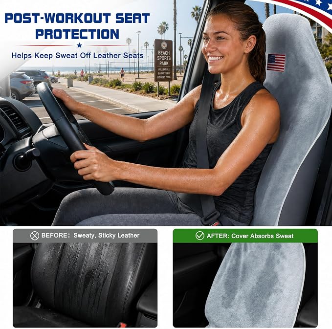 Car Seat Towel Cover, Sweat-Proof & Absorbent Microfiber Seat Protector for Gym, Workout & Beach, Universal Fit for Most Cars, SUVs & Trucks, 59"x29", Silver Gray Flag (1 Pc) - Image 4