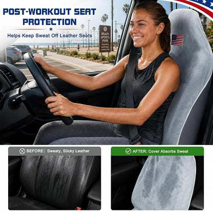 Car Seat Towel Cover, Sweat-Proof & Absorbent Microfiber Seat Protector for Gym, Workout & Beach, Universal Fit for Most Cars, SUVs & Trucks, 59"x29", Silver Gray Flag (1 Pc) - Image 4