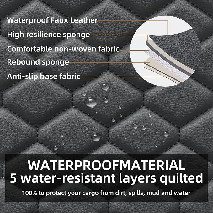 Elantrip Car Seat Cover Full Set Leather Waterproof Front Rear Black | 5-piece full set in premium black leather — 2 front + 3 rear, full cabin protection - Image 3