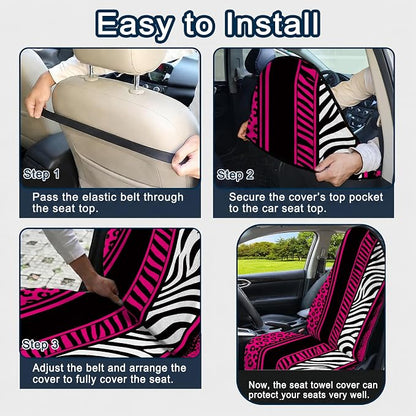 Car Seat Towel Cover 2 Pack for Front Seats, Sweat Absorbent Car Seat Protector with Non-Slip Backing, Waterproof Towel Car Seat Covers for Runners, Gym, Swimming, Beach, Pink Zebra Leopard - Image 8