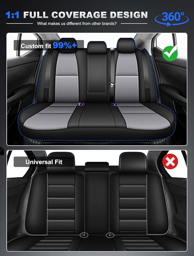 Seat Covers for Nissan Sentra:2020 2021 2022 2023 2024 2025 S SV | (Not for SR) Custom Fit Full Set Leather Cushion Car Seats Cover Black&Gray - Image 6
