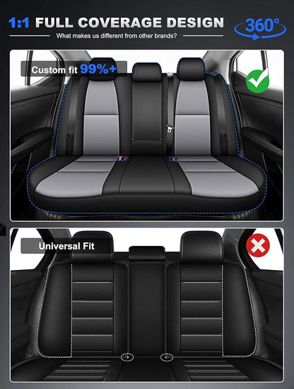 Seat Covers for Nissan Sentra:2020 2021 2022 2023 2024 2025 S SV | (Not for SR) Custom Fit Full Set Leather Cushion Car Seats Cover Black&Gray - Image 6