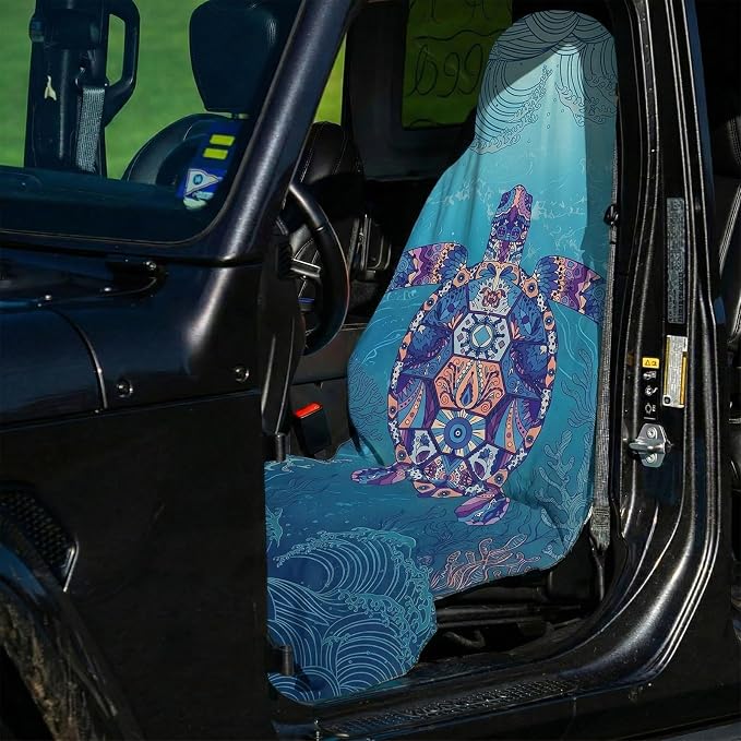 2 Pack Car Seat Towel Covers, Sweat-Proof Microfiber Seat Protectors for Gym, Running, Beach & Workout, Breathable Quick-Dry, Machine Washable, Underwater Sea Turtle Print, Universal Fit - Image 4
