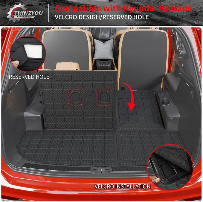 Floor Mats Set for 2020-2025 Hyundai Palisade 7 & 8 Seats | Trunk Mat Cargo Mat Cargo Liner TPE All Weather Back Seat Cover Protector 2024 Palisade Accessories - Image 7
